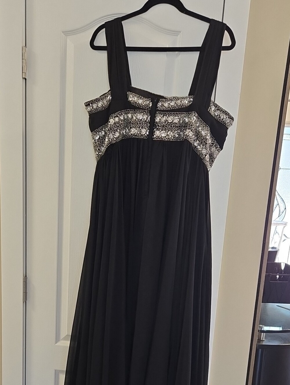 Black Evening Maxi Dress with Silver Sequin Bodice